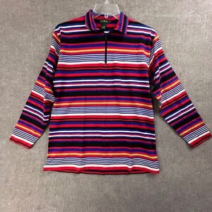 Vintage J.Crew Oarsman Rugby Stripe Quarter Zip Shirt Men M 90s Taiwan Cotton